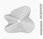 Geography line map with topographic map background. vector of organic ripple line shape pattern with Topography circles. Dynamic wavy black forms and isolated on White background. Transparent PNG.