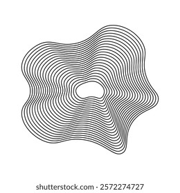 Geography line map with topographic map background. vector of organic ripple line shape pattern with Topography circles. Dynamic wavy black forms and isolated on White background. Transparent PNG.