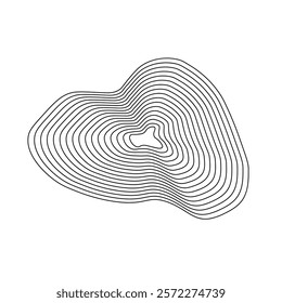 Geography line map with topographic map background. vector of organic ripple line shape pattern with Topography circles. Dynamic wavy black forms and isolated on White background. Transparent PNG.