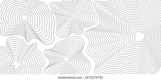 Geography line map with topographic map background. vector of organic ripple line shape pattern with Topography circles. Dynamic wavy black forms and isolated on White background. Transparent PNG.