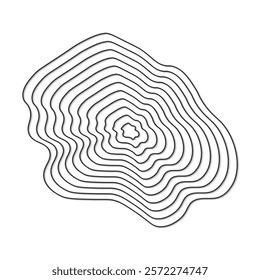 Geography line map with topographic map background. vector of organic ripple line shape pattern with Topography circles. Dynamic wavy black forms and isolated on White background. Transparent PNG.