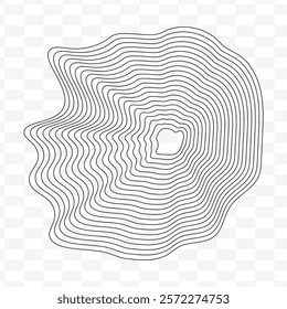 Geography line map with topographic map background. vector of organic ripple line shape pattern with Topography circles. Dynamic wavy black forms and isolated on White background. Transparent PNG.