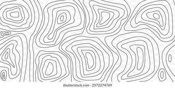 Geography line map with topographic map background. vector of organic ripple line shape pattern with Topography circles. Dynamic wavy black forms and isolated on White background. Transparent PNG.