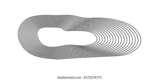 Geography line map with topographic map background. vector of organic ripple line shape pattern with Topography circles. Dynamic wavy black forms and isolated on White background. Transparent PNG.