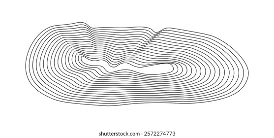 Geography line map with topographic map background. vector of organic ripple line shape pattern with Topography circles. Dynamic wavy black forms and isolated on White background. Transparent PNG.