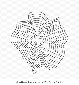 Geography line map with topographic map background. vector of organic ripple line shape pattern with Topography circles. Dynamic wavy black forms and isolated on White background. Transparent PNG.