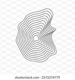 Geography line map with topographic map background. vector of organic ripple line shape pattern with Topography circles. Dynamic wavy black forms and isolated on White background. Transparent PNG.