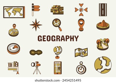 Geography Lineal Color Vector Illustration Icon Sticker Set Design Materials