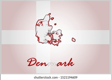 Geography. Map of the country and flag.Denmark.