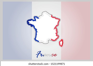 Geography. Map of the country and flag.France.