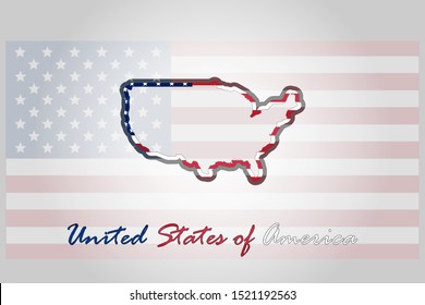 Geography. Map of the country and flag.United States of America.