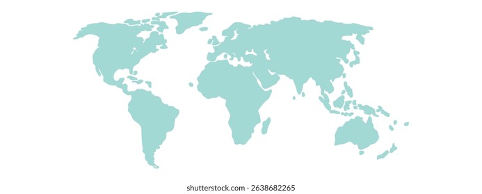 Geography map of the world on isolated white background. Simple world map in flat style in blue green color. Earth infographic for website layouts, background, education, travel guides. Vector EPS 10.