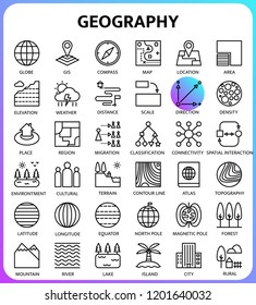 Geography outline icon set based on 64px grid