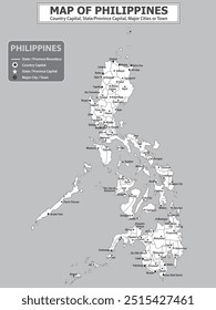 Geography politics map of countries. Political map of country with capital, province or state capital, major cities and town.