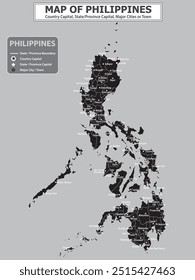 Geography politics map of countries. Political map of country with capital, province or state capital, major cities and town.