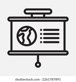 Icono de presentación geográfica en estilo de línea, uso para presentación de aplicaciones móviles del sitio web
