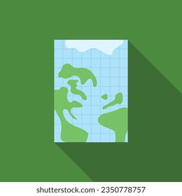 Geography school atlas flat icon with long shadow. Simple Geography icon pictogram vector illustration. School subject, location, travel, discovery, atlas book, Geography concept. Logo design