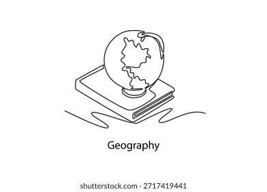 Geography. School Subject concept. Single line draw design. Vector graphic illustration