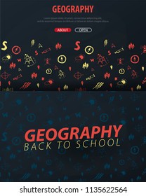 Geography School subject with hand-draw doodles. Education banner. Vector illustration