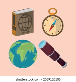 geography science compass map and book
