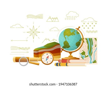 Geography science courses online education concept or school lesson vector illustration on white background