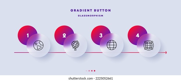 Geography set icon. Globe, world, orbit, axis, equator, earth, setting, space, geolocation, cosmos, universe. Topography concept. Glassmorphism style. Vector line icon