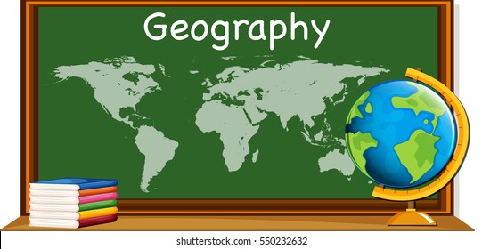 Geography subject with worldmap and books illustration