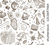 Geography symbols seamless pattern. Equipments for web banners background. Vintage outline sketch for web banners. Doodle style. Education concept. Back to school background. Hand drawn style.