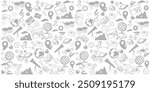 Geography symbols seamless pattern. Equipments for web banners background.  Education concept. Back to school background. Set of geography symbols. Cartoon illustration for school subject design. 