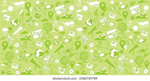 Geography symbols seamless pattern. Equipments for web banners background.  Education concept. Back to school background. Set of geography symbols. Cartoon illustration for school subject design.