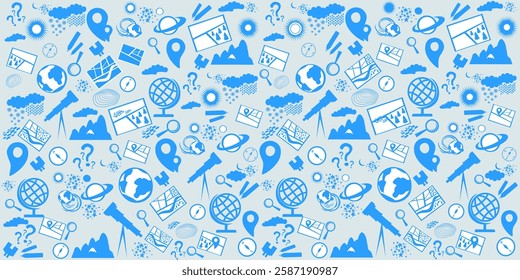 Geography symbols seamless pattern. Equipments for web banners background.  Education concept. Back to school background. Set of geography symbols. Cartoon illustration for school subject design.