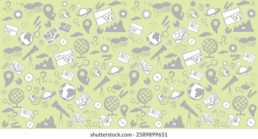 Geography symbols seamless pattern. Equipments for web banners background.  Education concept. Back to school background. Set of geography symbols. Cartoon illustration for school subject design.