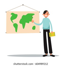 Geography teacher. Vector character. School teacher.