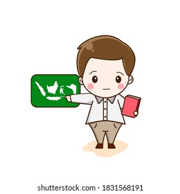 Geography teacher. Vector illustration of cute chibi character isolated on white background.