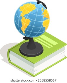 Geography textbook featuring a globe illustrating the earth and its continents, symbolizing education, learning, travel, and the spirit of exploration and discovery