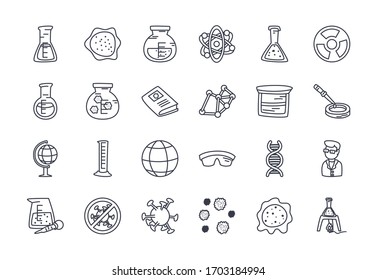 geography tool and science icon set over white background, line style, vector illustration