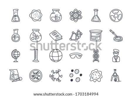 geography tool and science icon set over white background, line style, vector illustration