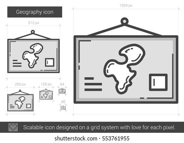 Geography vector line icon isolated on white background. Geography line icon for infographic, website or app. Scalable icon designed on a grid system.