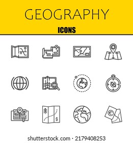 geography vector line icons set. map, maps and map Icons. Thin line design. Modern outline graphic elements, simple stroke symbols stock illustration