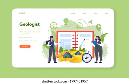 Geography web banner or landing page set. Studying the lands, features, inhabitants of the Earth. Mapping and environment research. Isolated vector illustration