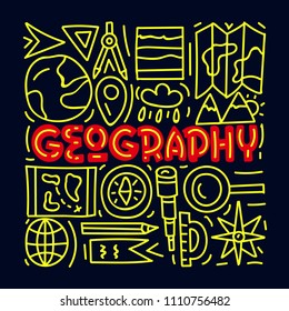 Geograpy. Subject concept.Lettering card. Vector illustration