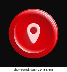 Geolocation 3D Icon. Red Round App Logo. Vector illustration