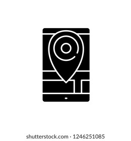 Geolocation black icon, vector sign on isolated background. Geolocation concept symbol, illustration 