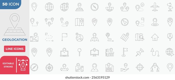 Geolocation Collection Icon Set. Editable Stroke Line.