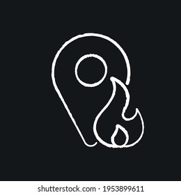Geolocation of fire chalk icon. Firefighters. Rescue service. Thin line customizable illustration. Contour symbol. Vector isolated outline drawing.