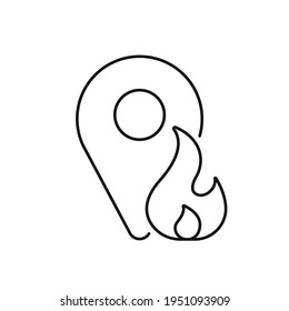 Geolokation des linearen Feuerwehrbildes. Feuerwehrleute. Rettungsdienst. Dünne, anpassbare Illustration. Contour-Symbol. Vektor-einzelne Rahmenzeichnung. Bearbeitbarer Hub