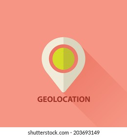 Geolocation flat web icon. Flat design style modern vector illustration. Isolated on stylish color background, flat long shadow design, flat design elements, mobile technologies, search location