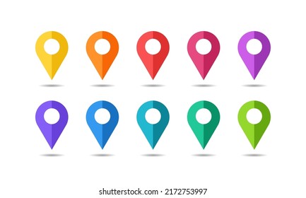 Geolocation Geotag Locator Icon Set. Map Place Tag Pin Location Icons. Markers Sign GPS Location Symbol .Vector Color Illustration