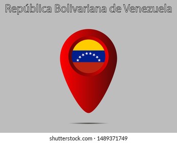 Geolocation or geotag sign with Beautiful national flag of Bolivarian Republic of Venezuela, original colors and proportion. Simply vector illustration eps10, from countries flag set.