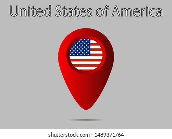 Geolocation or geotag sign with Beautiful national flag of United States of America, original colors and proportion. Simply vector illustration eps10, from countries flag set